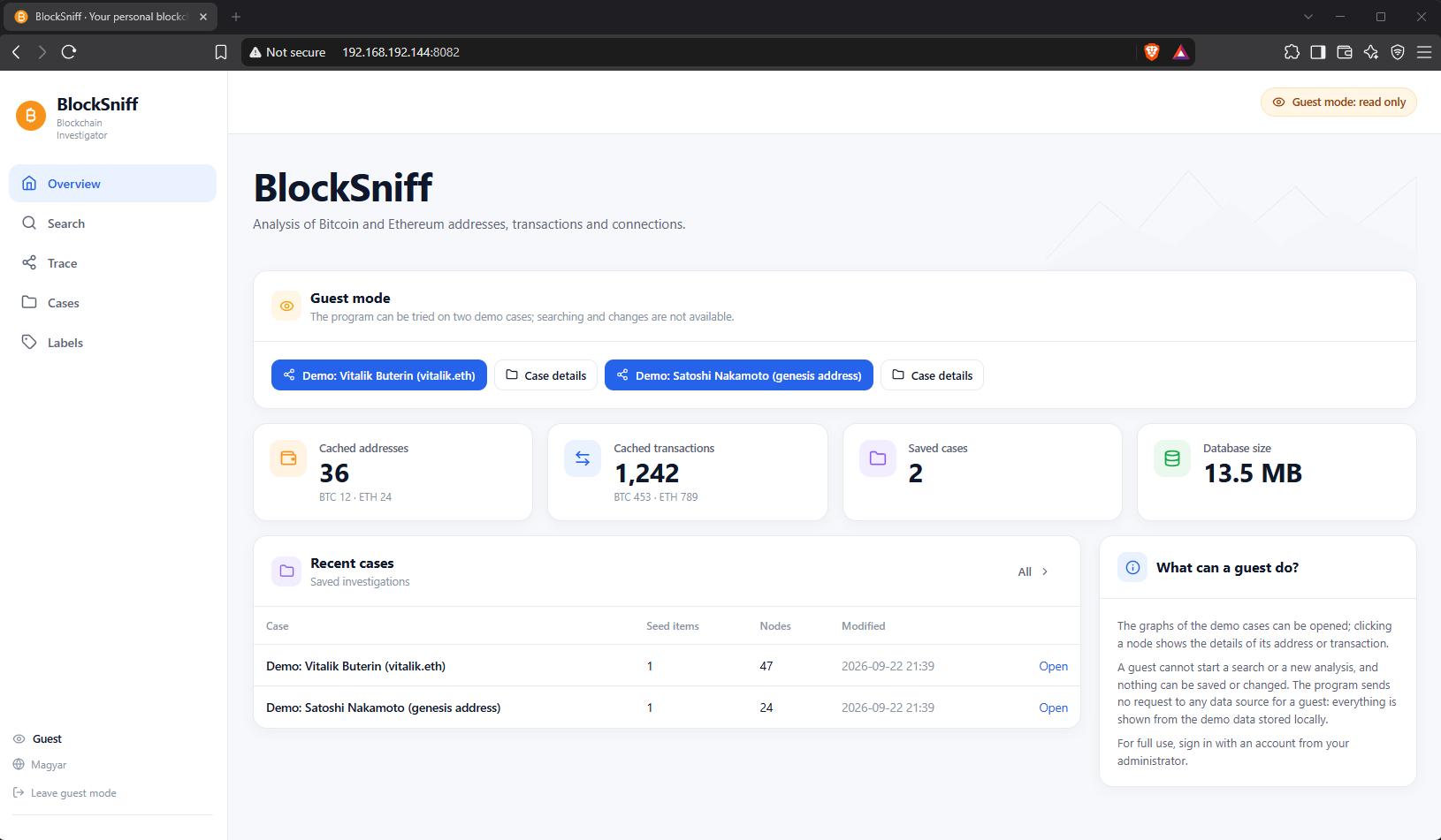BlockSniff fő képernyő