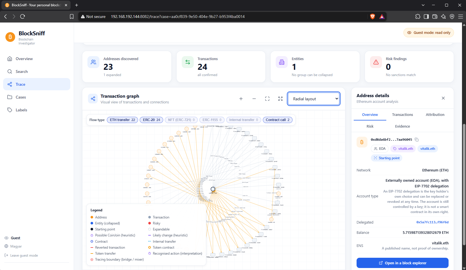 BlockSniff - blockchain investigator